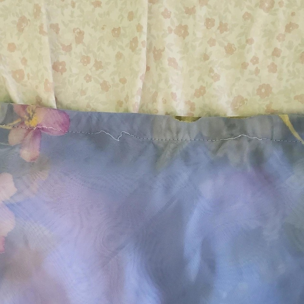 Vintage Blue Floral Chiffon Midi Skirt Sheer Overlay Fairy Cottage Core 90s - Picture 2 of 4